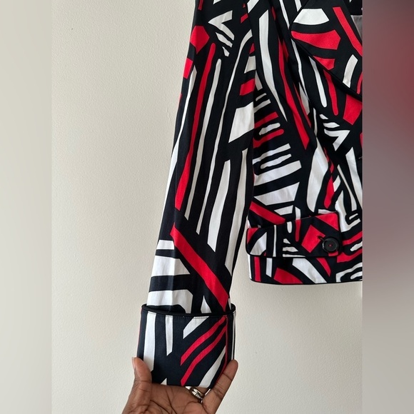 Abbie Mags Aztec Print Two Button Notch Lapel Vintage Boxy Blazer Size SP Red - Picture 8 of 10